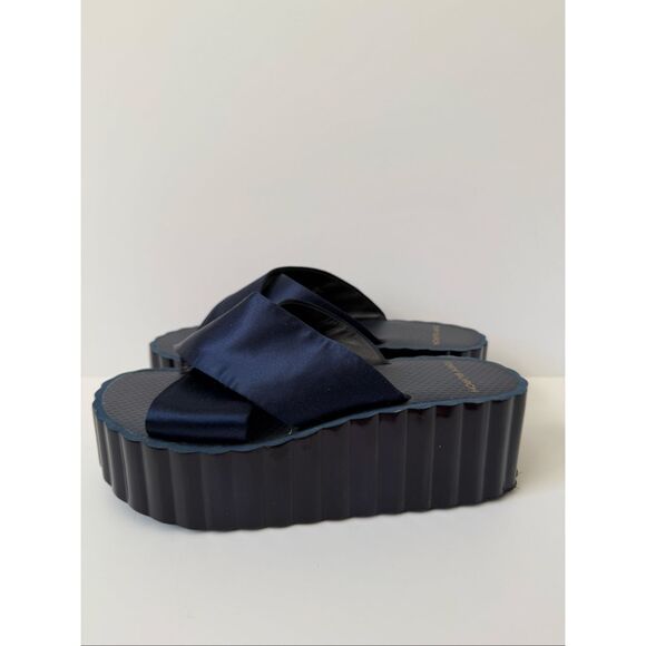 Tory Burch Satin Scalloped Platform Wedge Slide Sandals - Picture 2 of 6